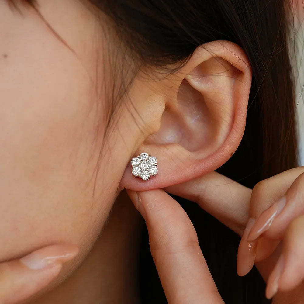 2.5/3MM D color Moissanite Flower Stud Earrings For Women S925 Silver Sparkling Lab Diamond Earrings Wedding Fine Jewelry