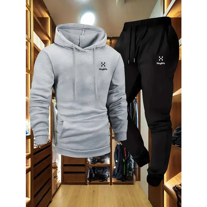Men'S Autumn and Winter Pattern Casual Two-Piece Set Hoodie Sweatshirt Long Pants Suit with Pockets Regular Fit Outdoor Sports