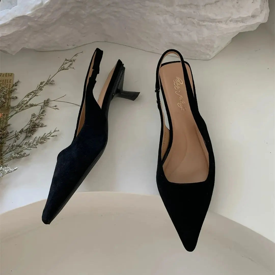 Women Sandals Pointed Toe Elegant Low-heel Shoes Summer Fashion Slingback Woman Mules Shoes Pumps Dress Shoes