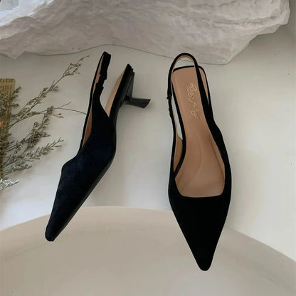 Women Sandals Pointed Toe Elegant Low-heel Shoes Summer Fashion Slingback Woman Mules Shoes Pumps Dress Shoes