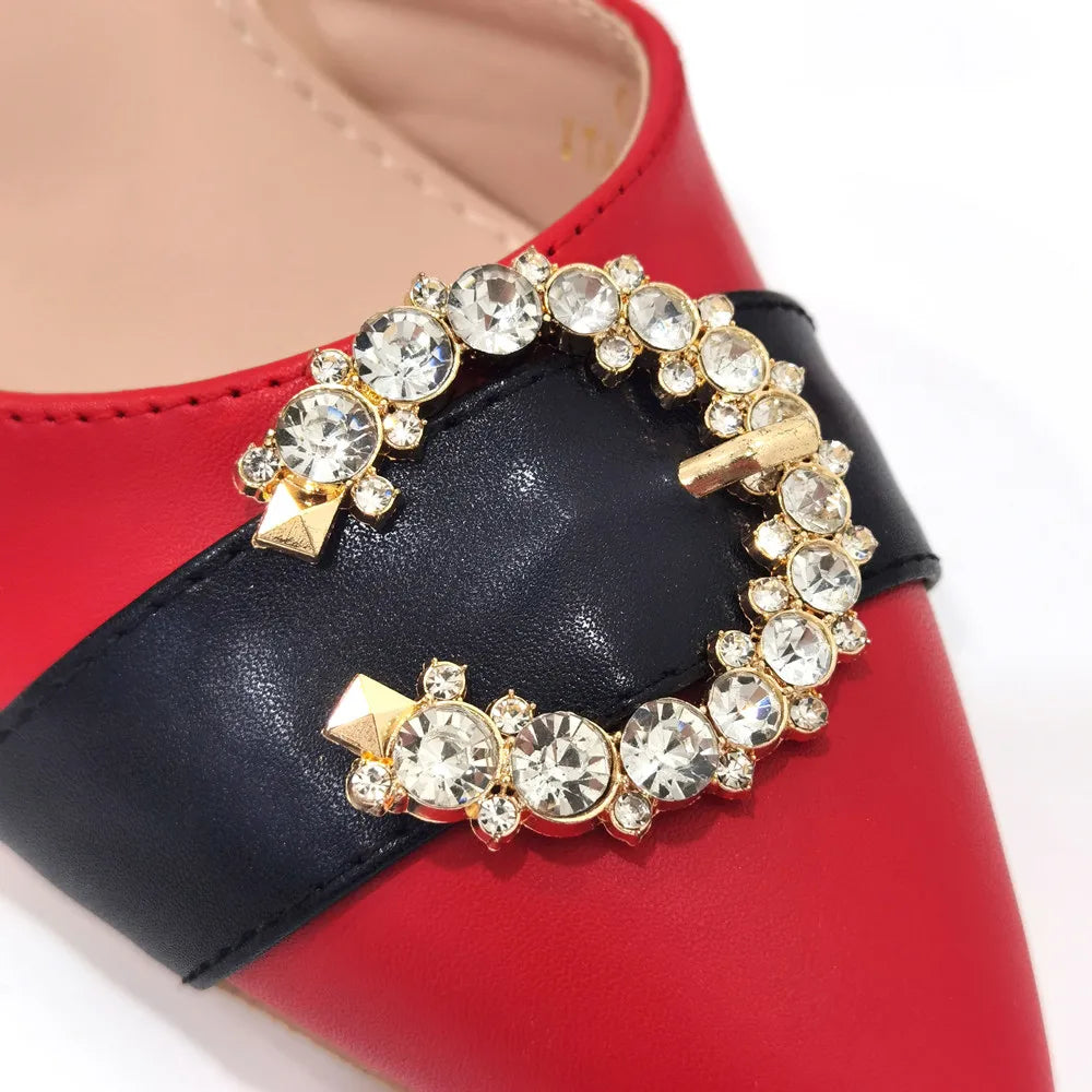 Italian Design Leather Colorblock Pointed Toe High Heel Women's Sandals Fashion Everyday Matching Shoes and Bag Sets