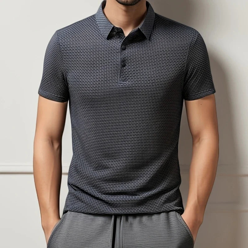 Men's Business Polos Casual Short Sleeved Bone Flower Solid Color POLO Shirt Fashion Breathable Comfortable Summer Versatile Top