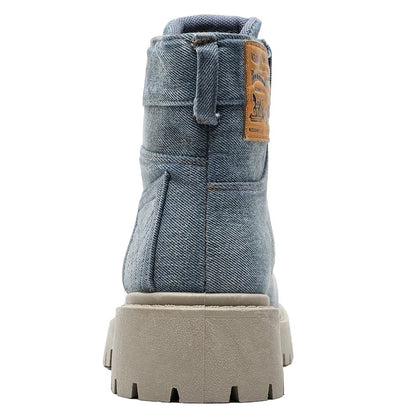 Breathable Men Boots Winter Denim Cloth Mens Ankle Boots Retro Work Boots Platform Men Casual Shoes Handmade High Top Shoes