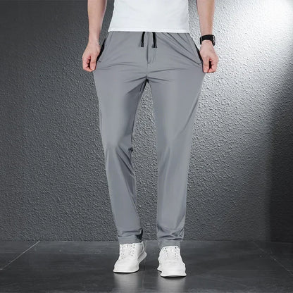 2024 Summer Soft Ice Silk Fabric Men's Thin Casual Pants Korean-style Fashion  Straight High Stretch Trousers Male Luxury Brand
