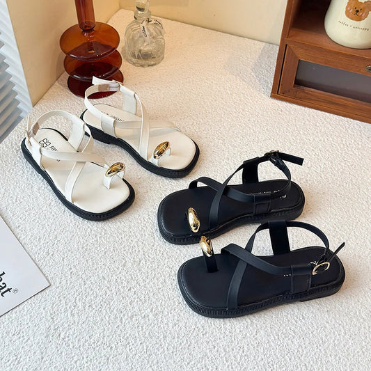Summer New Kids Beach Sandals Clip-toe Outdoor Girls Roman Sandals School Fashion Cross-tied Children's Flat Sandals Non-slip
