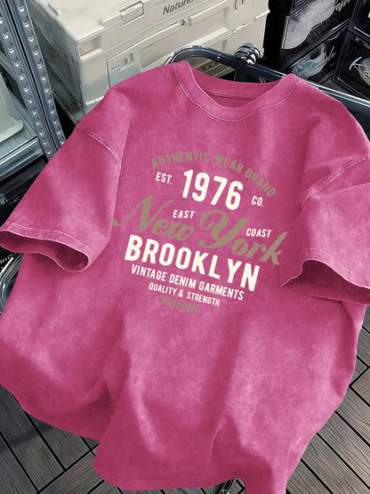 New York Brooklyn Est 1976 Washed Mens T-Shirt Cotton All-Match O-Neck T Shirts Retro Unisex Fashion Tee Loose Soft Short Sleeve