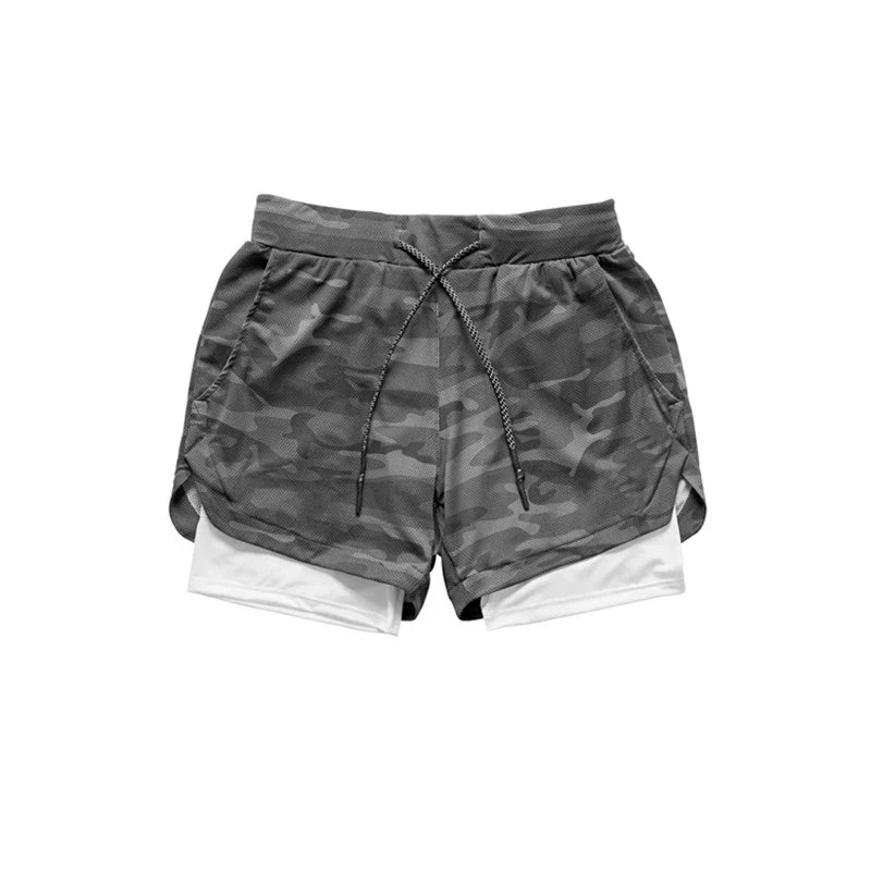 Running Shorts Men 2 In 1 Double-deck Quick Dry GYM Sport Shorts Fitness Jogging