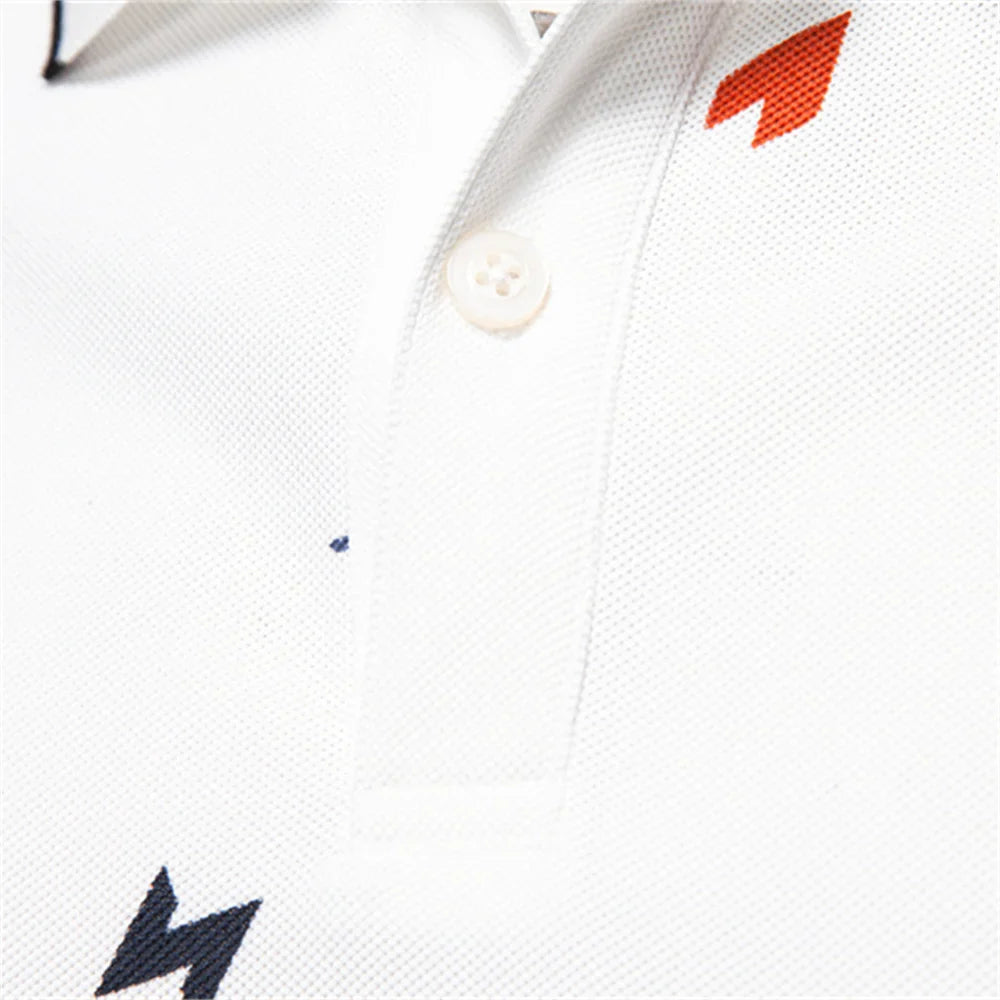 ‌2025 Summer New Men's Solid Color Polo Shirt with Printed Turn-Down Collar Casual Slim Fit Breathable Comfortable Top‌