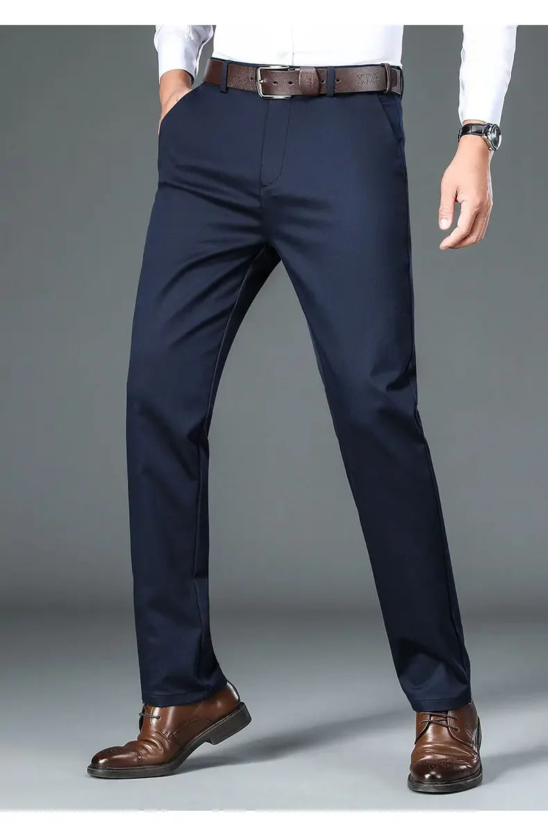 Fiber Men's Casual Pants Anti-wrinkle Comfortable Baggy Straight Business Formal Trousers Male Brand Clothing