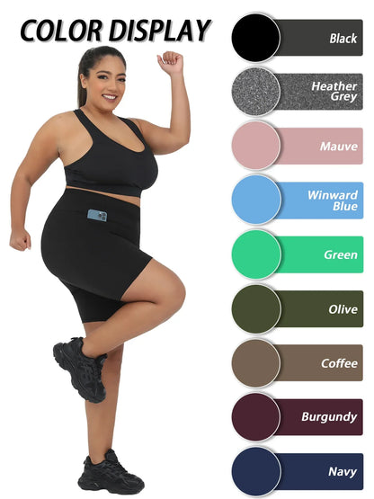 Plus Size High Waisted Biker Shorts For Women With Pockets Super Soft Tummy Control No See Through Workout Running Yoga