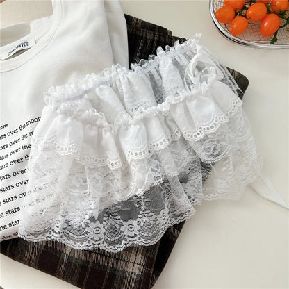 Korean Sweet Embroidered Ruffled Lace Trim Fart Curtain A Line Skirt Women High Waist Layering Cake Skirts Y2K Girls Streetwear