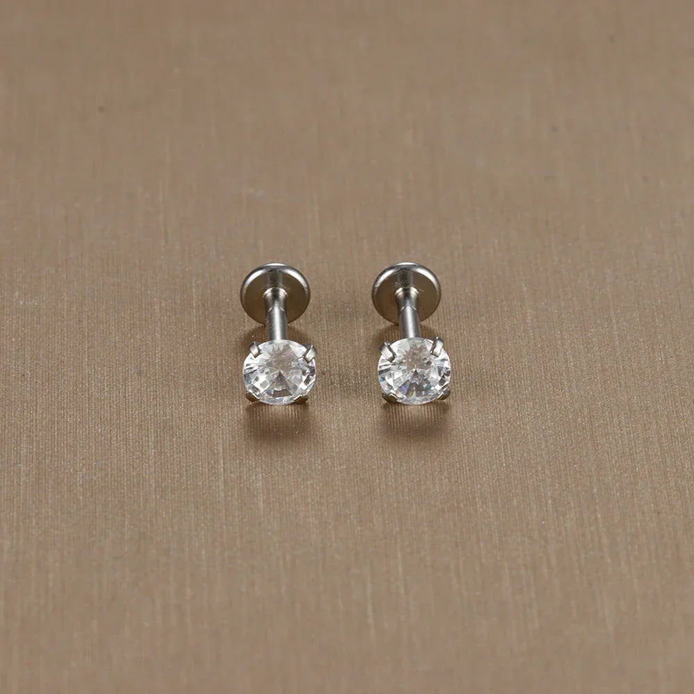 2PC Labret Tragus Stud Earrings 16G Surgical Stainless Steel CZ Crystal  Monroe Helix Cartialge Conch Medusa Lip Body Piercing