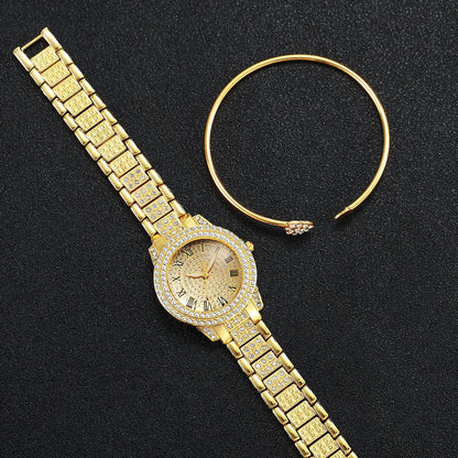 2/6PCS Luxury Diamond Women Watches Ladies Roma Dial Quartz Watch With Heart Jewelry Set Reloj Mujer (Without Box)