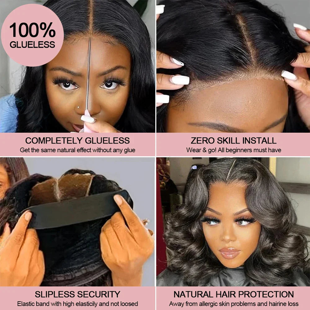 13x6 Glueless HD Lace Front Wig Body Wave Brazilian Human Hair Pre Cut Lace Short Bob Pre Plucked For Black Women Ready To Wear