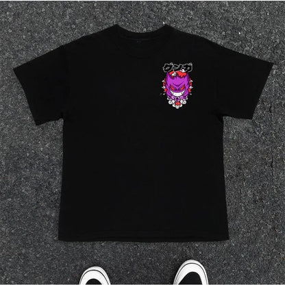 Anime Gengar Front and Rear Printed T-shirt Men and Women Summer Y2K Harajuku Loose Casual Versatile Short-sleeved Top