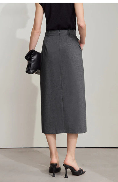 Women's Midi Skirt Minimalist New Summer Style High Intelligence Sense Commuting Elegant Back Slit Straight Skirt 12522034