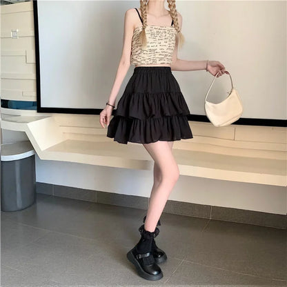 Girls White Puffy A-Line Mini Skirt Spring Summer Fresh Sweet Style Polyester Fabric Short Half-Length Baked Cake Skirt