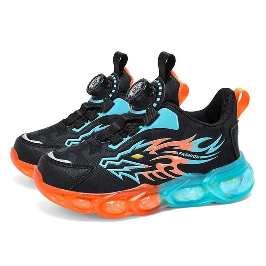 New Anti-skid Leather Kids Sneakers for Boys Running Walking Lightweight Casual Shoes With Fashion Dragon Pattern Shoes