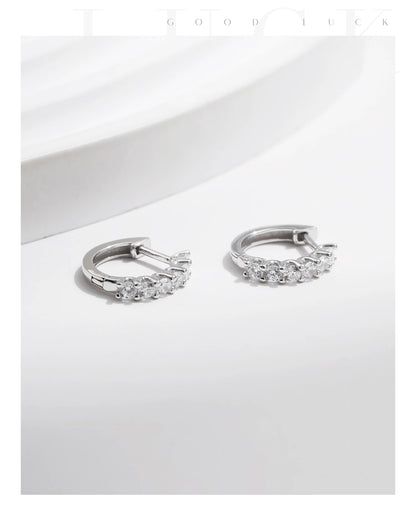 Moissanite Small Hoop Earrings 925 Sterling Silver Hollow Sparkling Ear Buckles For Women Wedding Fine Jewelry