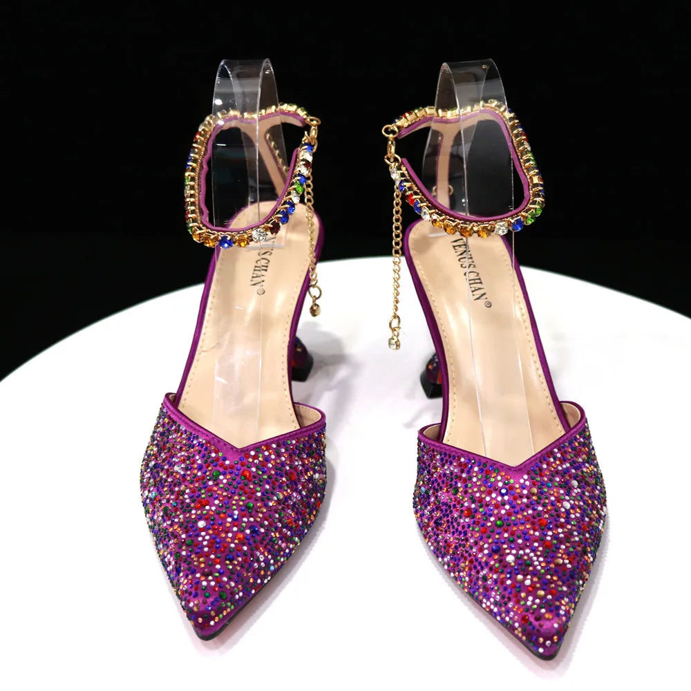Pointed Shoes Bag Soft Handle Bag Anklet Design Medium Heel Ladies Shoes Suitable for Wedding Party