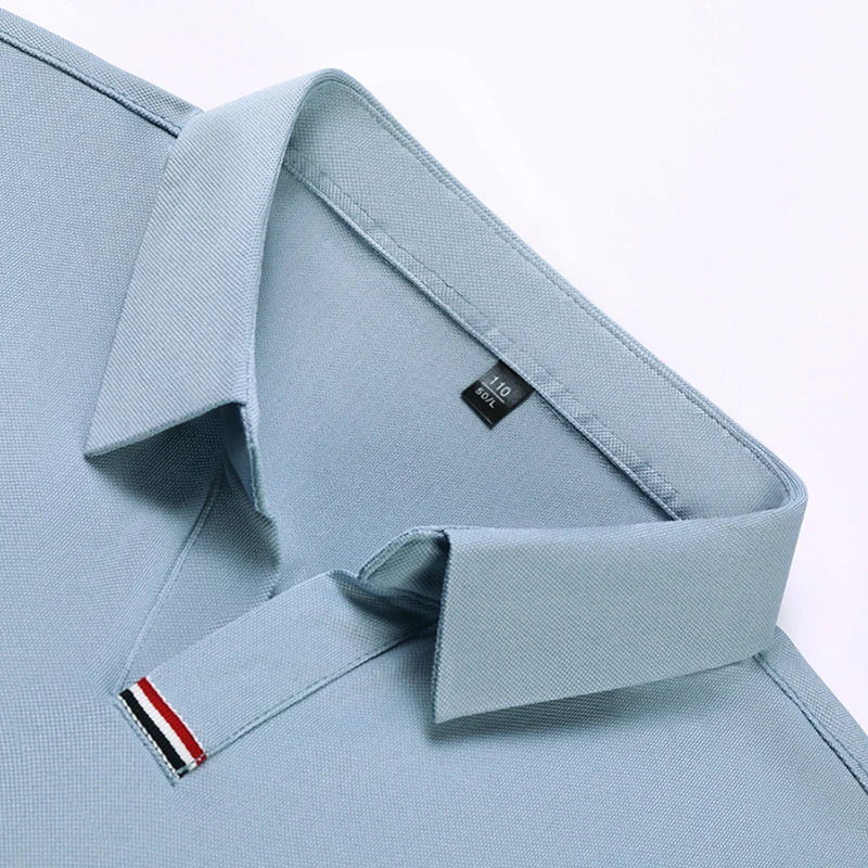 High quality brand solid color V-neck short sleeve polo shirt men summer fashion simple casual ice silk breathable lapel T-shirt