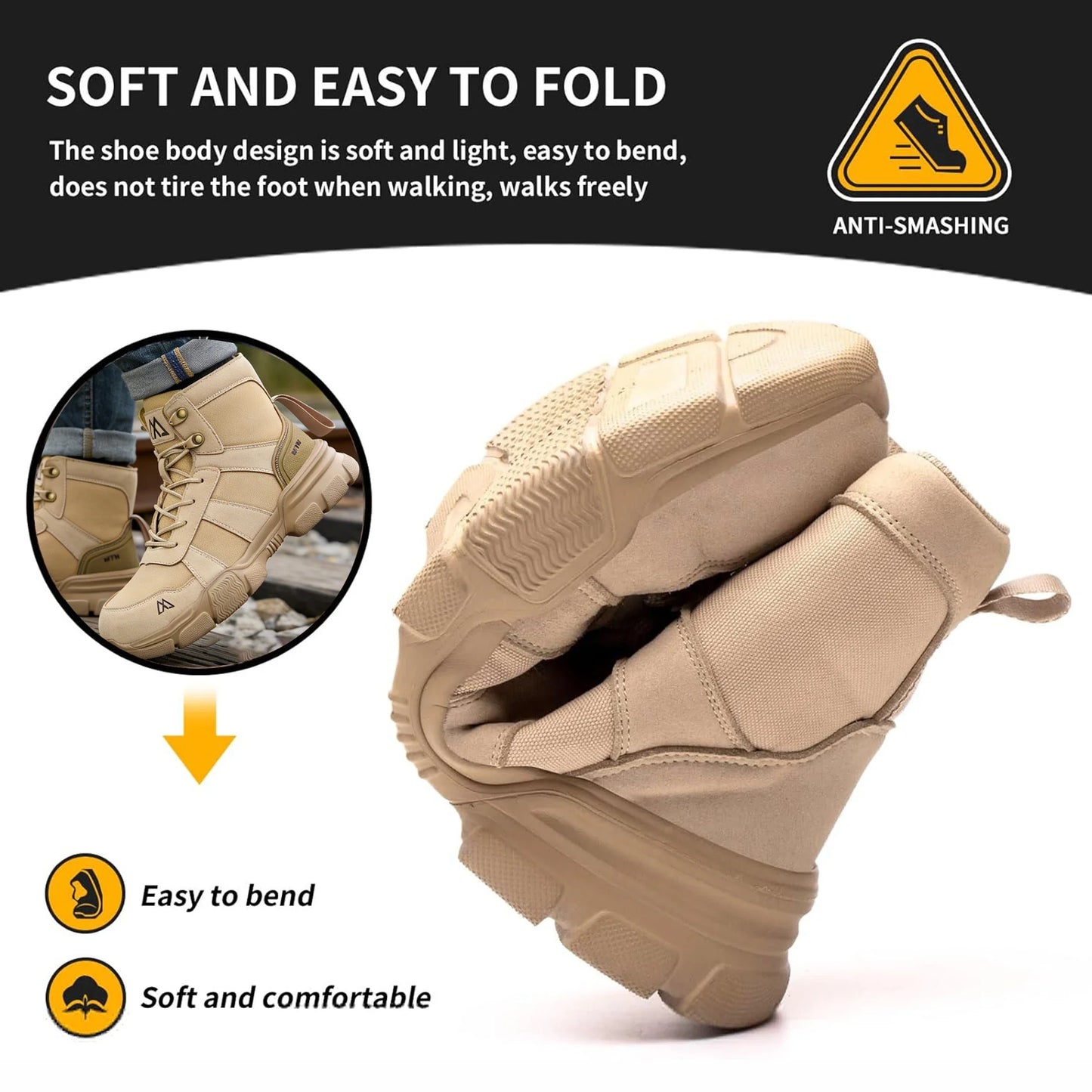 high-top Men Safety Shoes Protection Shoes Anti-Smash Anti-puncture Work Boots Indestructible Shoes Fashion Working Sneakers