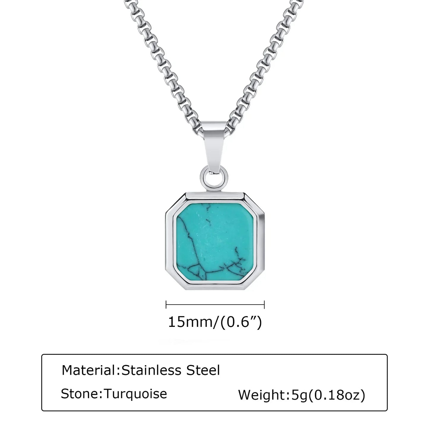 Trendy Pendant Necklaces for Men Boys,Square Natural Stone Stainless Steel Necklaces,Hip Hop Cool Healing Jewelry Gifts