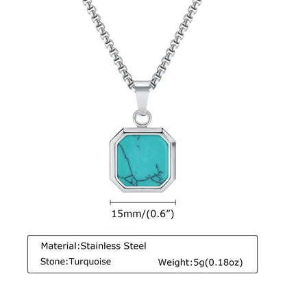 Trendy Pendant Necklaces for Men Boys,Square Natural Stone Stainless Steel Necklaces,Hip Hop Cool Healing Jewelry Gifts