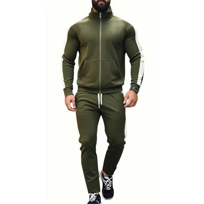 2025 Spring Autumn Men's 2-Piece Set Color Blocking Zipper Stand Collar Casual Sports Jacket Sweatshirt Trousers Suit