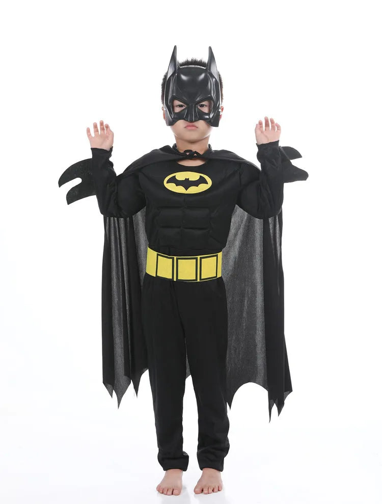 Kids Boy Bat Cosplay Jumpsuit Hero Costume Suit with Cape Mask Men Superhero Wayne Cosplay High Quality Halloween Carnival Party