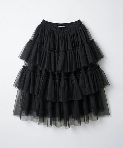 Forest style black cake skirt imakokoni spring Japanese mesh high waist mid length A-line skirt for women 265434