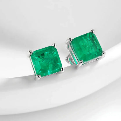 7*7mm emerald Stud Earrings for Women S925 Sterling Silver Lab Paraiba Tourmaline Gemstone Wedding Earrings Fine jewelry