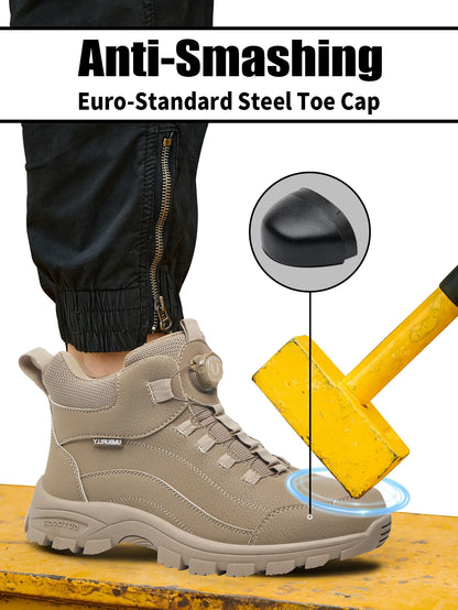 Men's Safety Work Boots Steel Toe Anti- Crush Resistant Punctureproof Kevlar Anti-slip Wear-resistant Fashionable Buckle