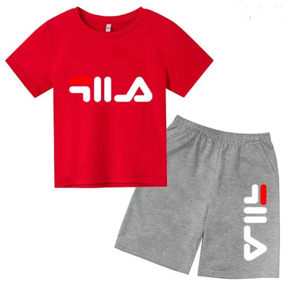 Kids Gift Sports Short-Sleeved Round Neck Black Letters Fashion White T-shirt+Shorts Summer Boy Girl Casual Outdoor Jogging Suit