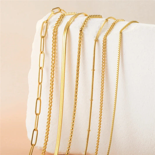 Stainless Steel Gold Color Chain Necklace Women Minimalist Cuban Paperclip Twisted Snake Chain Fashion Jewelry Wholesale