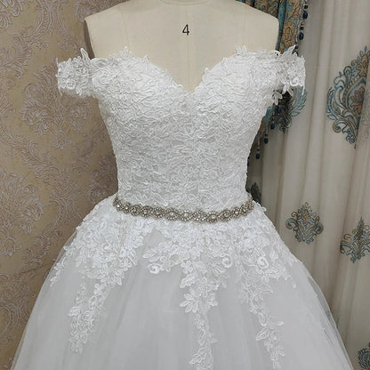 Customized ZJ9183 Gorgeous Appliques A-Line Sweetheart Wedding Dresses 2023 Luxury Crystal Croset Lace Up Back Bridal Gown