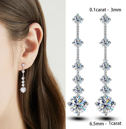 Long Tassel Full Moissanite Dangle Earrings with Certificates 6CT D Color Lab Diamond Earring 925 Silver Fine Jewelry for Women