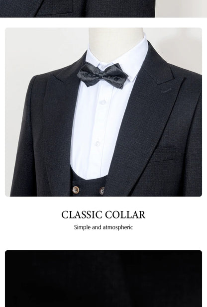 Black Men suit 3 piece set  gray elegant slim fit formal office and leisure banquet groomsman set groom's wedding dress