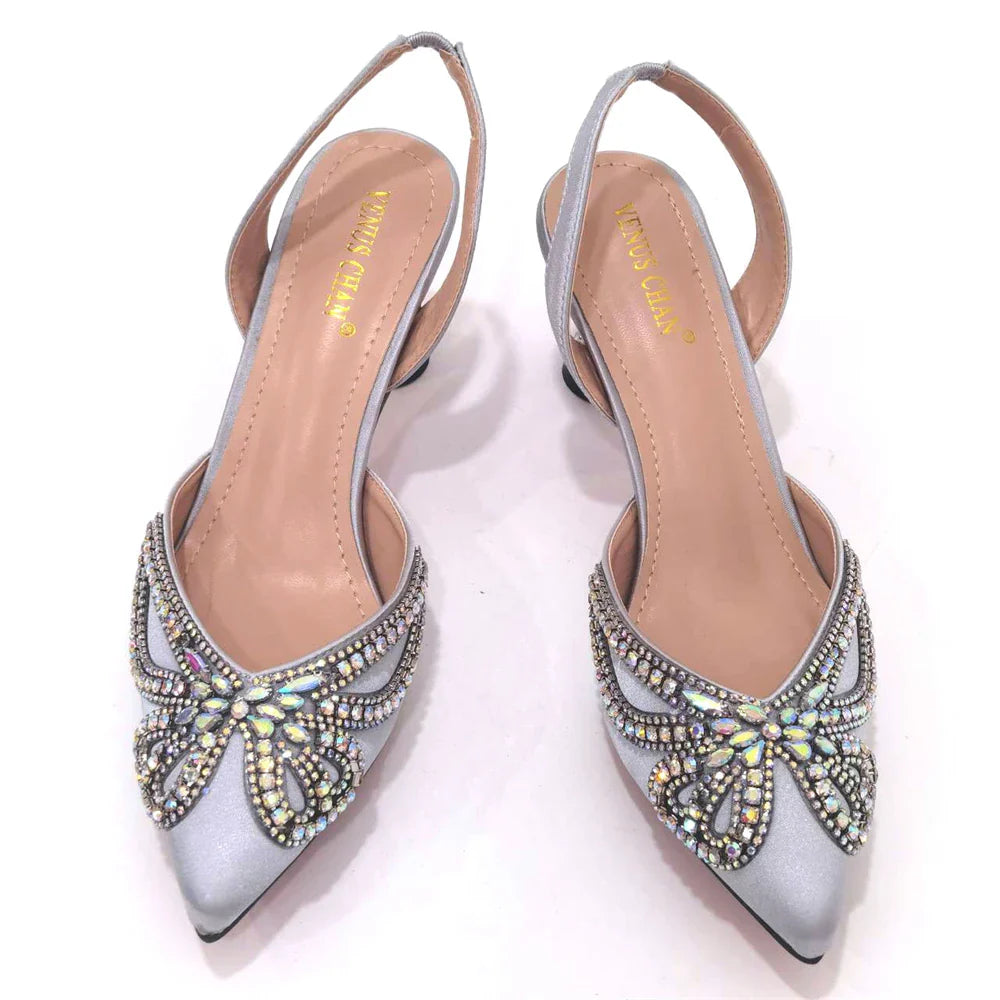 Yellow Classy Bowknot Pointed Toe Women's Shoes High Heel Elegant Sandals Shallow Mouth Shoes Bag Set Women