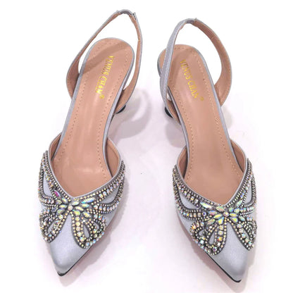 Yellow Classy Bowknot Pointed Toe Women's Shoes High Heel Elegant Sandals Shallow Mouth Shoes Bag Set Women