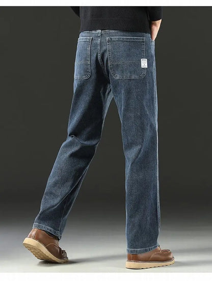 Men's Spring Autumn Soft Baggy Jeans Casual Straight Stretch Wide-Leg Business Denim Pants Versatile Comfortable Loose Trousers