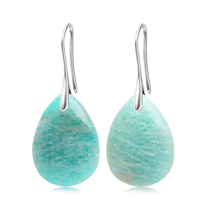 Natural Stone Pendant Women's Teardrop Earrings Elegant Gem Jewelry Creative Gift Black Obsidian Amethyst Rose Quartz Earrings