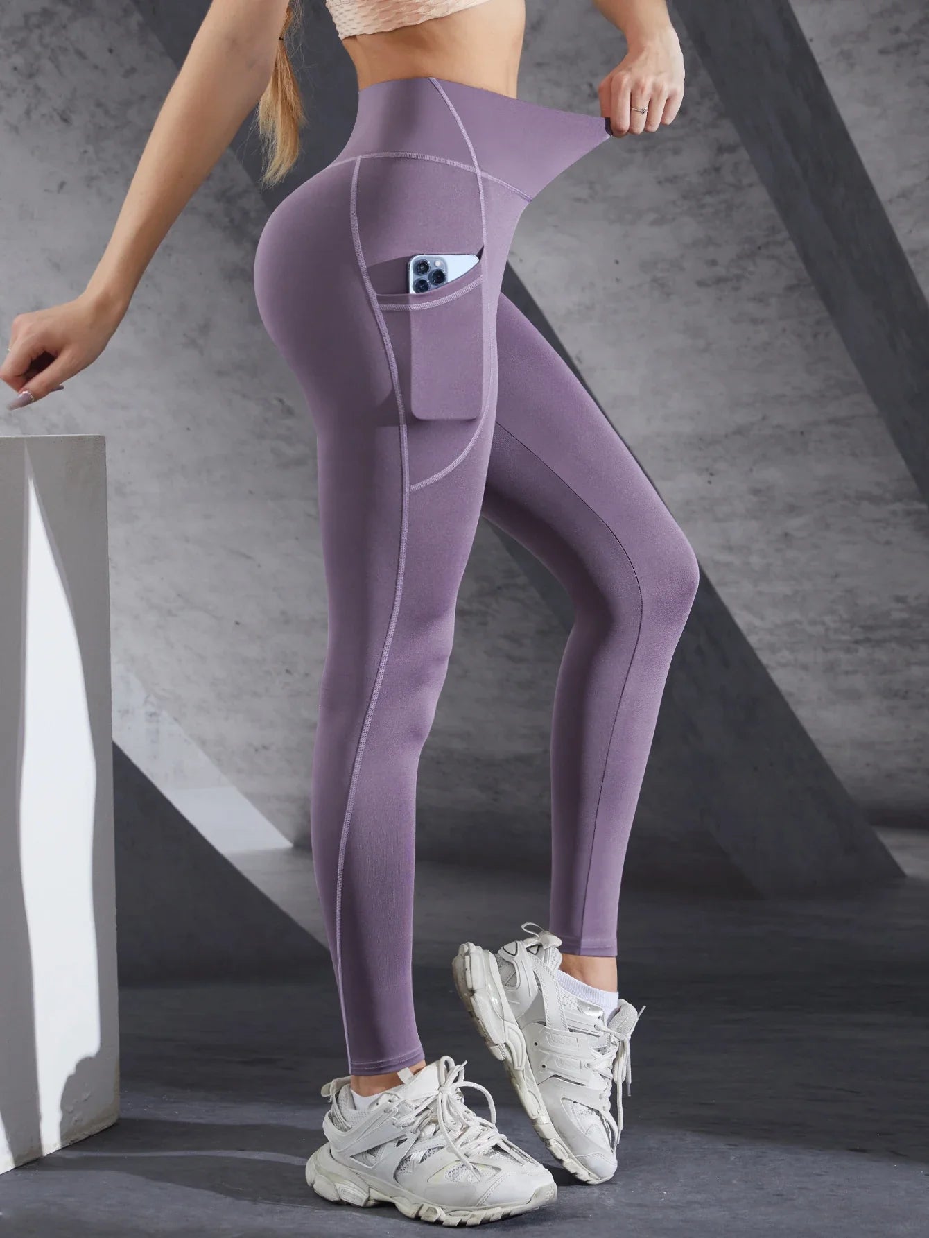 New High Waist Women's Leggings Stretch Yoga Pants Tights With Pockets Push Up Fitness Running Sportswear Solid Color Pants
