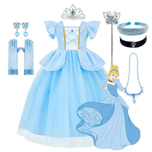 Girls Cosplay Cinderella Costume Deluxe Lace Dress Birthday Party Princess Fairy Tale Grace Ball Gown Butterfly Clothes