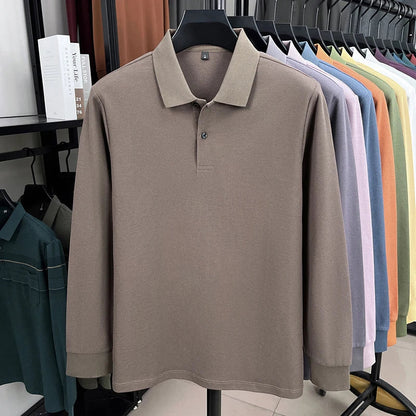 100%pure cotton autumn winter men's high-end designer fashionable long sleeved boutique button casual comfortable polo shirt top