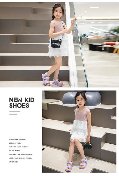 2026 New Summer Girls Sports Sandals Love Heart Decor Soft Non-Slip Beach Sandals For 3-12 Years Old Kids