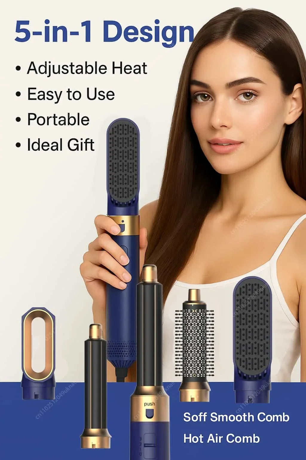 5 In 1 Professional Hair Dryer Hot Air Comb Brush With Curling Iron And Hair Straightener For Salon Quality Hair Styling