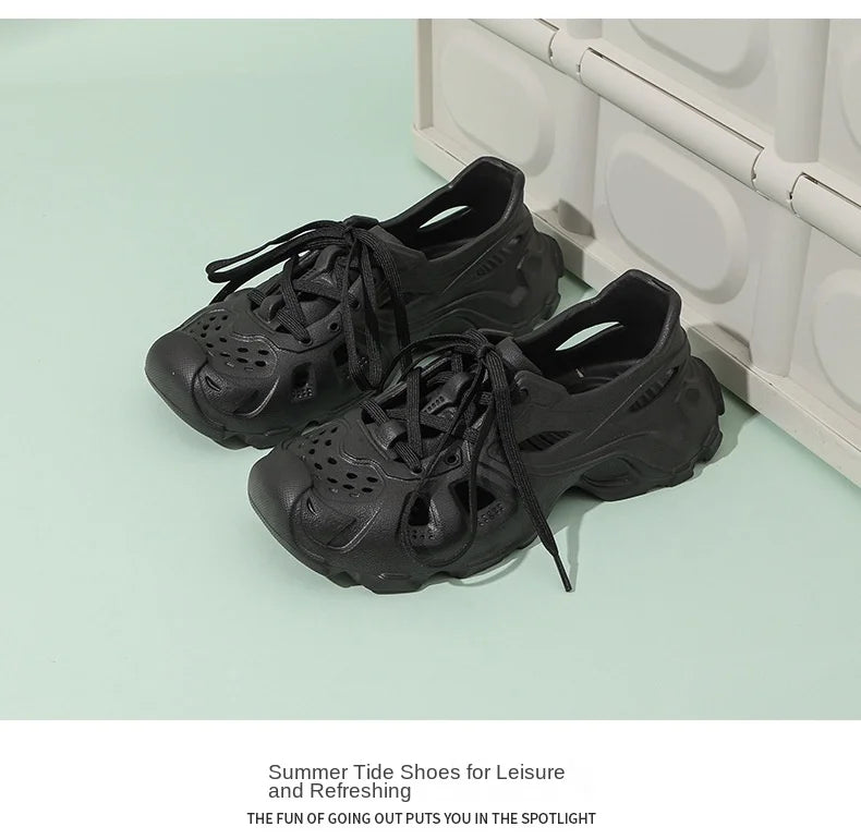 Kids Summer Breathable Comfort Shoes Lightweight Adjustable Strap Slip on Shoes Lace Up Non-slip Thick Bottom Pure Color Sandals