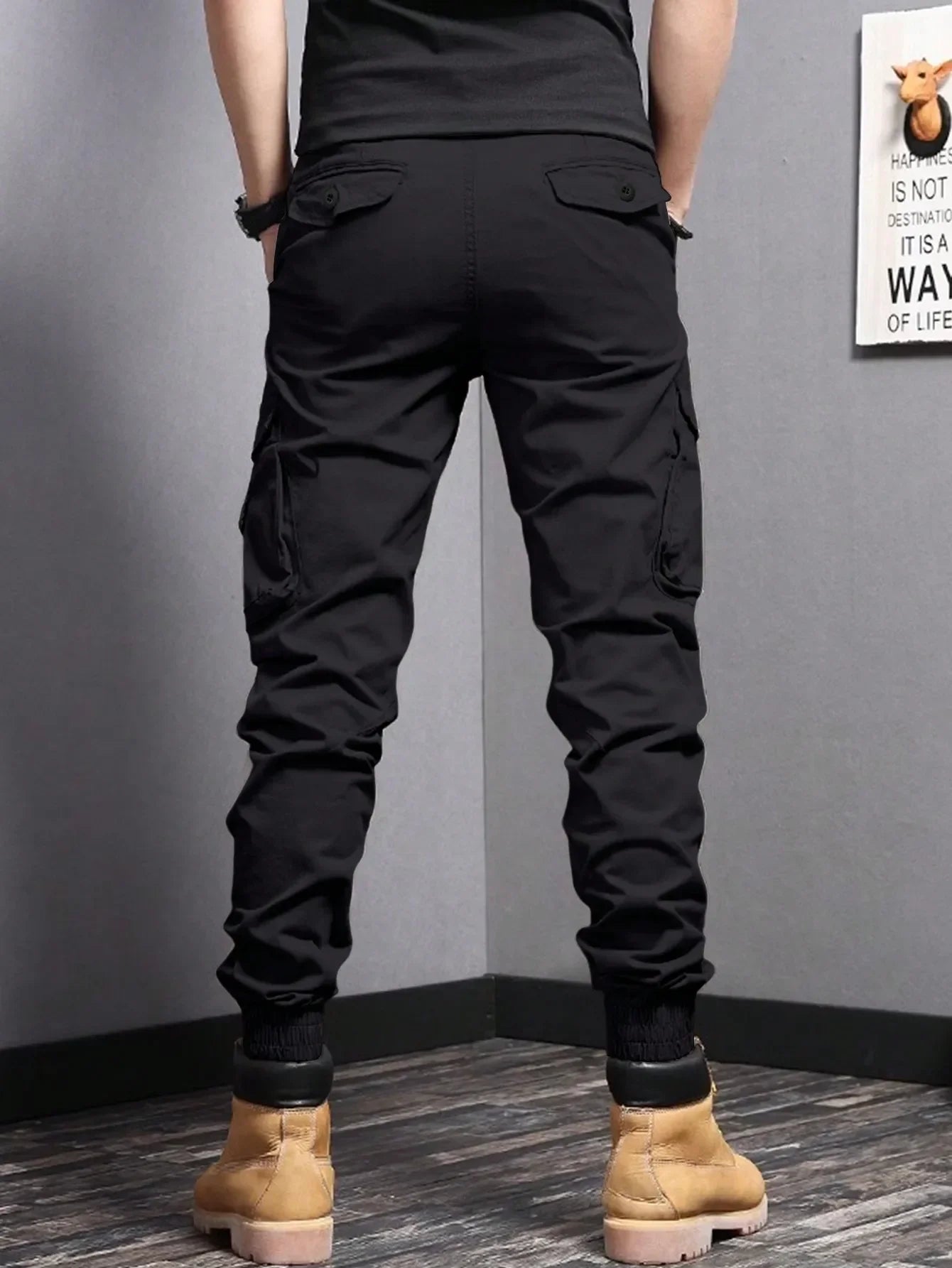 Casual Side Flap Pockets Workwear Tapered Pants, Men's Cargo Pants for Spring Fall Outdoor