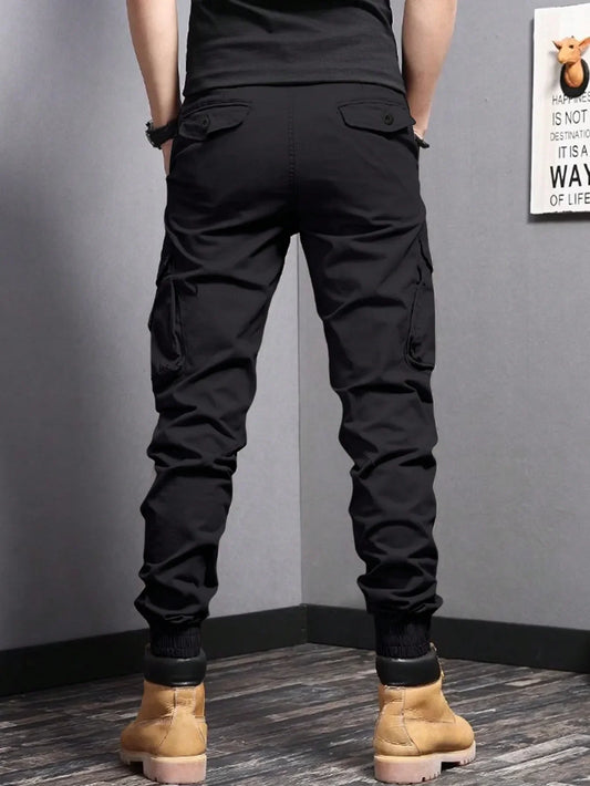 Casual Side Flap Pockets Workwear Tapered Pants, Men's Cargo Pants for Spring Fall Outdoor